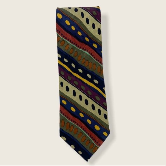 Consenso Milano 100% Silk Tie Multicolor Print Made In Italy Polka Dot Blue Plum - Picture 4 of 7